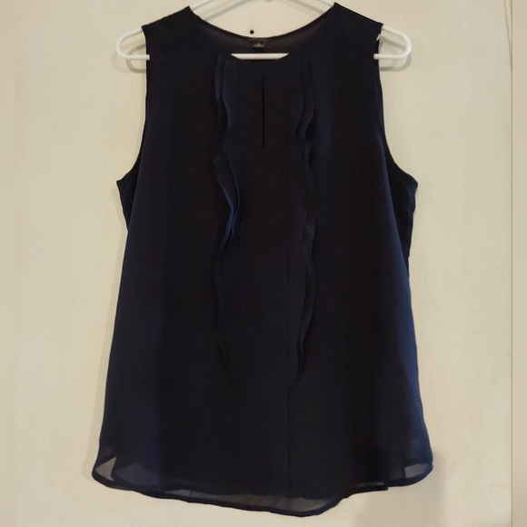 Ann Taylor ruffled dark blue sleeveless blouse tank top - Picture 3 of 9